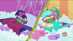 Size: 1920x1080 | Tagged: safe, screencap, fluttershy, twilight sparkle, alicorn, pegasus, pony, g4.5, my little pony: pony life, sick day, animated, backwards thermometer, delirious, female, green face, hot water bottle, mare, plushie, sick, snot, sound, thermometer, tissue, twilight sparkle (alicorn), webm