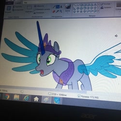 Size: 768x768 | Tagged: safe, artist:majida.tur, oc, oc only, alicorn, pony, alicorn oc, base used, computer, horn, irl, ms paint, open mouth, peytral, photo, solo, wings