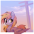 Size: 1499x1499 | Tagged: safe, artist:aureai, derpy hooves, pegasus, pony, g4, bust, chest fluff, ear fluff, female, flower, flower in mouth, happy, looking back, mare, mouth hold, power line, scenery, signature, smiling, solo, spread wings, sunset, wing fluff, wings