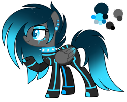 Size: 2984x2416 | Tagged: safe, artist:aestheticallylithi, artist:mint-light, oc, oc only, oc:neon stream, pegasus, pony, cyber-questria, base used, boots, choker, clothes, ear piercing, earring, eyeshadow, female, gloves, high res, jewelry, jumpsuit, makeup, mare, multicolored hair, piercing, raised hoof, reference sheet, shoes, simple background, solo, spiked choker, tattoo, transparent background