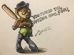 Size: 4032x3024 | Tagged: safe, artist:musical ray, earth pony, pony, big smoke, bipedal, clothes, facial hair, glasses, goatee, grand theft auto, gta san andreas, hat, marker drawing, ponified, solo, traditional art, weapon