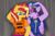 Size: 1617x1080 | Tagged: safe, artist:徐詩珮, sunset shimmer, twilight sparkle, alicorn, unicorn, anthro, plantigrade anthro, series:sprglitemplight diary, series:sprglitemplight life jacket days, series:springshadowdrops diary, series:springshadowdrops life jacket days, g4, alternate universe, chase (paw patrol), clothes, equestria girls outfit, eyelashes, female, grin, hat, lesbian, lifejacket, one eye closed, paw patrol, paw prints, ship:sunsetsparkle, shipping, smiling, twilight sparkle (alicorn), wink