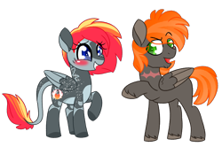 Size: 3567x2363 | Tagged: safe, artist:crazysketch101, oc, oc only, oc:ashton burnside, oc:crazy looncrest, pegasus, pony, blushing, duo, heart eyes, high res, leonine tail, ship:burncrest, simple background, tail, transparent background, wingding eyes