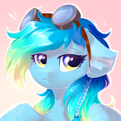 Size: 1500x1500 | Tagged: safe, artist:kebchach, oc, oc only, oc:aurora galaxy, pegasus, pony, braid, commission, female, goggles, goggles on head, looking at you, mare, pegasus oc, smiling, smiling at you, solo, wings