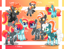 Size: 4500x3411 | Tagged: safe, alternate version, artist:crazysketch101, oc, oc only, oc:alice looncrest, oc:crazy looncrest, oc:dippy looncrest, oc:loco looncrest, oc:loony looncrest, oc:odd looncrest, oc:screwey looncrest, oc:zainey looncrest, pegasus, pony, family