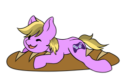 Size: 2367x1542 | Tagged: safe, artist:noxiedraws, oc, oc only, oc:amber bright, pony, bread, food, happy, lying down, one eye closed, simple background, solo, transparent background