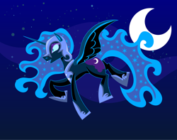 Size: 3000x2364 | Tagged: safe, artist:samoht-lion, nightmare moon, alicorn, pony, g4, flying, high res, moon, open mouth