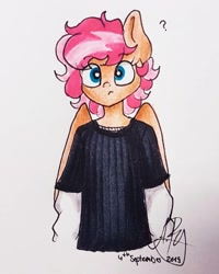 Size: 1080x1350 | Tagged: safe, artist:galaxy.in.mind, oc, oc only, pegasus, anthro, clothes, female, pegasus oc, signature, solo, traditional art, wings