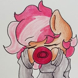 Size: 1080x1080 | Tagged: safe, artist:galaxy.in.mind, oc, oc only, earth pony, pony, bust, chocolate, clothes, earth pony oc, eyelashes, eyes closed, female, food, hoof hold, hot chocolate, mug, solo, traditional art