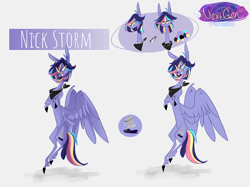 Size: 2833x2116 | Tagged: safe, artist:iheyyasyfox, oc, oc:nick storm, pegasus, pony, bandana, crossed hooves, high res, male, offspring, parent:rainbow dash, parent:soarin', parents:soarindash, reference sheet, stallion