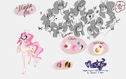 Size: 4785x3000 | Tagged: safe, artist:iheyyasyfox, cheese sandwich, pinkie pie, oc, oc only, oc:marsha, oc:marsha pie, earth pony, pony, g4, female, glasses, mare, offspring, parent:cheese sandwich, parent:pinkie pie, parents:cheesepie, reference sheet, solo, tongue out