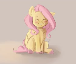 Size: 2907x2465 | Tagged: safe, artist:miokomata, fluttershy, pegasus, pony, g4, blushing, chest fluff, colored hooves, cute, eyes closed, female, freckles, freckleshy, high res, mare, shyabetes, sitting, smiling, solo, unshorn fetlocks, wings