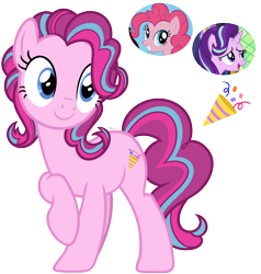 Size: 1570x1650 | Tagged: safe, artist:cherrycandi, pinkie pie, starlight glimmer, earth pony, pony, g4, base used, curly mane, female, fusion, happy, raised hoof, simple background, smiling, solo, transparent background