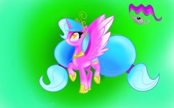 Size: 1080x675 | Tagged: safe, artist:katkatdesign, oc, oc only, alicorn, pony, alicorn oc, gradient background, hoof shoes, horn, lamp, looking up, raised hoof, smiling, solo, wings