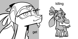 Size: 2014x1007 | Tagged: safe, artist:kyssimmee, shanty (tfh), goat, them's fightin' herds, cloven hooves, community related, female, headband, horns, meme, pirate, rectangular pupil, solo, swedish, torn ear