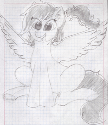 Size: 1508x1744 | Tagged: safe, artist:abeck (flshbck), artist:agh5eventh, oc, oc only, oc:dash night, pegasus, pony, female, graph paper, mane, mare, pegasus oc, scanned, sister, sitting, sketch, solo, tail, traditional art, wings