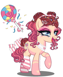 Size: 1100x1340 | Tagged: safe, artist:gihhbloonde, oc, oc only, earth pony, pony, clothes, female, mare, offspring, parent:cheese sandwich, parent:pinkie pie, parents:cheesepie, simple background, socks, solo, striped socks, transparent background