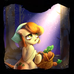 Size: 2008x2008 | Tagged: safe, artist:teateajing, carrot top, golden harvest, pony, g4, basket, carrot, female, food, forest, high res, solo, the werewolves of millers hollow