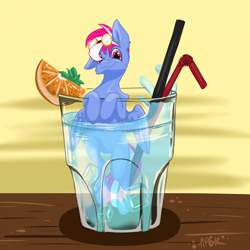 Size: 1920x1920 | Tagged: safe, artist:miscellanea_apgk, oc, oc only, oc:steam loco, pegasus, pony, cocktail, commission, cute, food, goggles, male, orange, pegasus oc, ponies in food, simple background, solo, spread wings, straw, wings, ych result