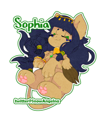 Size: 740x856 | Tagged: safe, artist:snow angel, oc, oc only, oc:sophia (snow angel), sphinx, :3, chest fluff, eyes closed, jewelry, lying down, on back, paw pads, paws, simple background, solo, sphinx oc, underpaw, watermark, white background