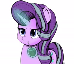 Size: 2736x2399 | Tagged: safe, artist:drawalaverr, starlight glimmer, pony, unicorn, g4, :i, drinking, eye clipping through hair, fanart, female, high res, i mean i see, magic, magic aura, mare, mate, simple background, solo, white background