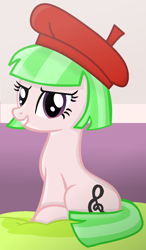 Size: 690x1185 | Tagged: safe, artist:grapefruitface1, drama letter, watermelody, pony, g4, base used, beret, earth pony watermelody, equestria girls ponified, female, hat, looking at you, ponified, show accurate, solo