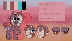 Size: 3500x2000 | Tagged: safe, artist:luxsimx, oc, oc only, oc:efflorescence, bat pony, pony, asymmetry, bat wings, fangs, female, high res, makeup, piercing, reference sheet, size comparison, solo, tail bun, tongue piercing, wings