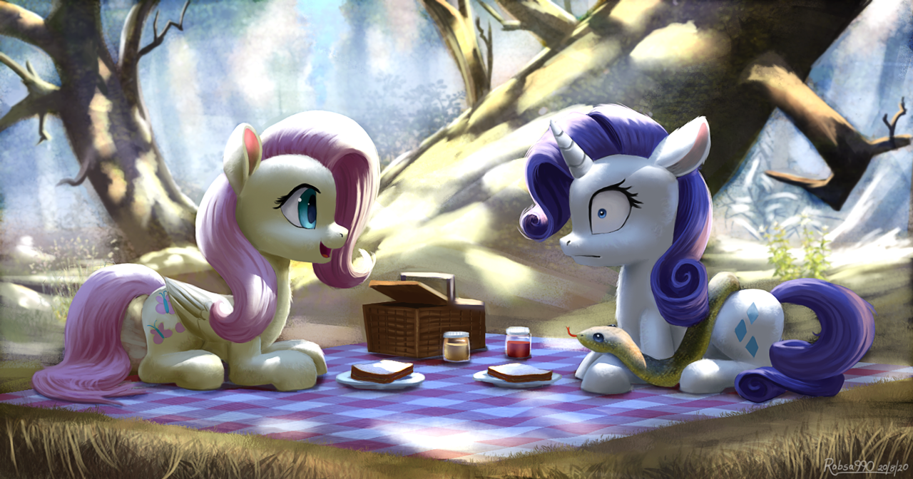 #2427544 - safe, artist:robsa990, fluttershy, rarity, pegasus, pony, snake,...
