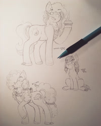 Size: 2190x2738 | Tagged: safe, artist:heyltsblaze, oc, oc only, oc:ginger gold, oc:key lime pie, oc:summer medly, earth pony, pony, female, filly, high res, magical lesbian spawn, mechanical pencil, offspring, offspring's offspring, parent:big macintosh, parent:cheese sandwich, parent:fluttershy, parent:pinkie pie, parents:cheesepie, parents:fluttermac, parents:oc x oc, traditional art