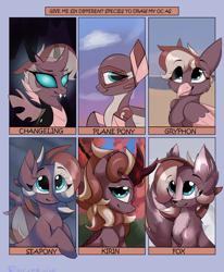 Size: 2305x2794 | Tagged: safe, artist:luxsimx, oc, oc only, oc:efflorescence, changeling, fox, griffon, kirin, original species, plane pony, pony, seapony (g4), brown changeling, bubble, changelingified, crepuscular rays, dorsal fin, eye clipping through hair, female, fin, fin wings, fins, fish tail, flowing mane, flowing tail, high res, kirin-ified, ocean, plane, scales, seaponified, six fanarts, six species, smiling, solo, species swap, swimming, tail, underwater, water, wings