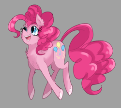 Size: 732x656 | Tagged: safe, artist:sciencekin, pinkie pie, earth pony, pony, g4, chest fluff, ear fluff, female, gray background, leg fluff, mare, open mouth, simple background, solo, unshorn fetlocks