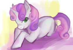 Size: 600x408 | Tagged: safe, artist:almostwinter, sweetie belle, pony, unicorn, g4, abstract background, female, filly, solo