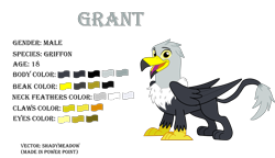 Size: 2241x1291 | Tagged: safe, artist:shadymeadow, oc, oc only, oc:grant the griffon, griffon, reference sheet, simple background, solo, transparent background