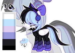Size: 1578x1131 | Tagged: safe, artist:picasu, oc, oc only, oc:dazzling drizzle, pegasus, pony, cyber-questria, armor, bow, female, hair bow, headphones, headset, mare, reference sheet, solo, spy, zoom layer