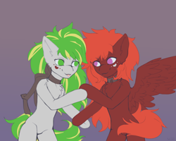 Size: 2520x2020 | Tagged: safe, artist:jackselit, oc, oc only, oc:ruby, oc:white night, earth pony, pegasus, pony, earth pony oc, high res, looking at each other, pegasus oc, tongue out, wings