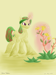 Size: 1800x2400 | Tagged: safe, artist:rockhoppr3, oc, oc only, oc:succulent bloom, pony, unicorn, flower, headband, magic, magic aura, plant, solo, succulents, unshorn fetlocks