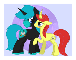 Size: 1659x1316 | Tagged: safe, artist:dyonys, oc, oc:angelo, oc:maya yamato, pony, unicorn, blushing, cheek kiss, curved horn, female, horn, kissing, looking at each other, male, mare, stallion, yamangelo