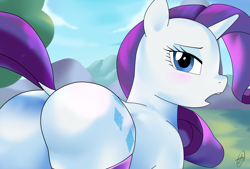 Size: 3200x2163 | Tagged: safe, artist:aerthmanolo, rarity, pony, unicorn, g4, blushing, butt, dock, female, high res, looking back, mare, open mouth, plot, rear view, rearity, solo
