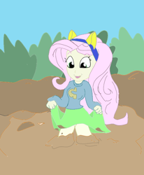 Size: 578x700 | Tagged: safe, artist:php162, fluttershy, equestria girls, g4, cheerleader outfit, clothes, female, mud, solo