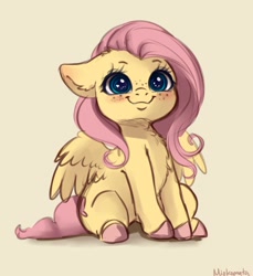 Size: 2257x2460 | Tagged: safe, artist:miokomata, fluttershy, pegasus, pony, g4, blushing, chest fluff, colored hooves, cute, ear fluff, female, floppy ears, freckles, freckleshy, heart eyes, high res, mare, shyabetes, sitting, solo, weapons-grade cute, wingding eyes