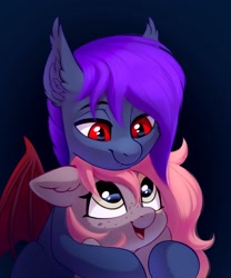 Size: 2500x3000 | Tagged: safe, artist:taneysha, oc, oc only, oc:mitra, bat pony, pony, cute, high res, hug, looking at each other