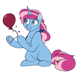 Size: 1552x1443 | Tagged: safe, artist:maikatystar, oc, oc only, oc:cotton candy, pony, unicorn, balloon, female, mare, offspring, parent:party favor, parent:pinkie pie, parents:partypie, simple background, solo, transparent background