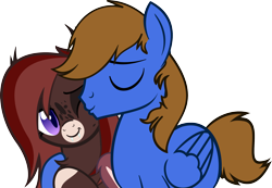 Size: 2420x1673 | Tagged: safe, artist:maikatystar, oc, oc:ekko key, oc:gamelink reviews, bat pony, pegasus, pony, female, kissing, male, mare, simple background, stallion, transparent background