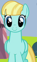 Size: 654x1095 | Tagged: safe, screencap, helia, pegasus, pony, g4, hurricane fluttershy, season 2, background pony, cropped, female, looking at you, mare, smiling, solo, wings