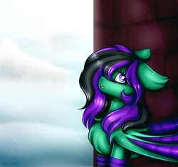 Size: 4264x4000 | Tagged: safe, artist:mimihappy99, oc, oc:mintybatty, bat pony, female, mare, rain