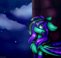 Size: 4264x4000 | Tagged: safe, artist:mimihappy99, oc, oc:mintybatty, bat pony, female, mare, night, rain