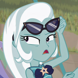 Size: 1080x1080 | Tagged: safe, edit, edited screencap, screencap, trixie, equestria girls, equestria girls specials, g4, my little pony equestria girls: better together, my little pony equestria girls: forgotten friendship, clothes, female, solo, swimsuit