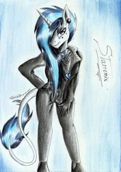 Size: 1651x2335 | Tagged: safe, artist:3500joel, oc, oc only, unicorn, anthro, solo, traditional art