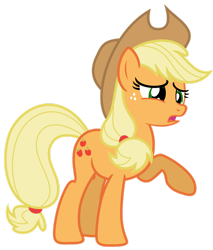 Size: 1280x1504 | Tagged: safe, artist:estories, applejack, earth pony, pony, g4, applejack's hat, cowboy hat, female, hat, mare, raised hoof, simple background, solo, stetson, transparent background, vector, worried