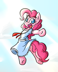 Size: 1197x1497 | Tagged: safe, artist:spheedc, pinkie pie, earth pony, semi-anthro, g4, arm hooves, clothes, digital art, dress, female, mare, redraw, solo